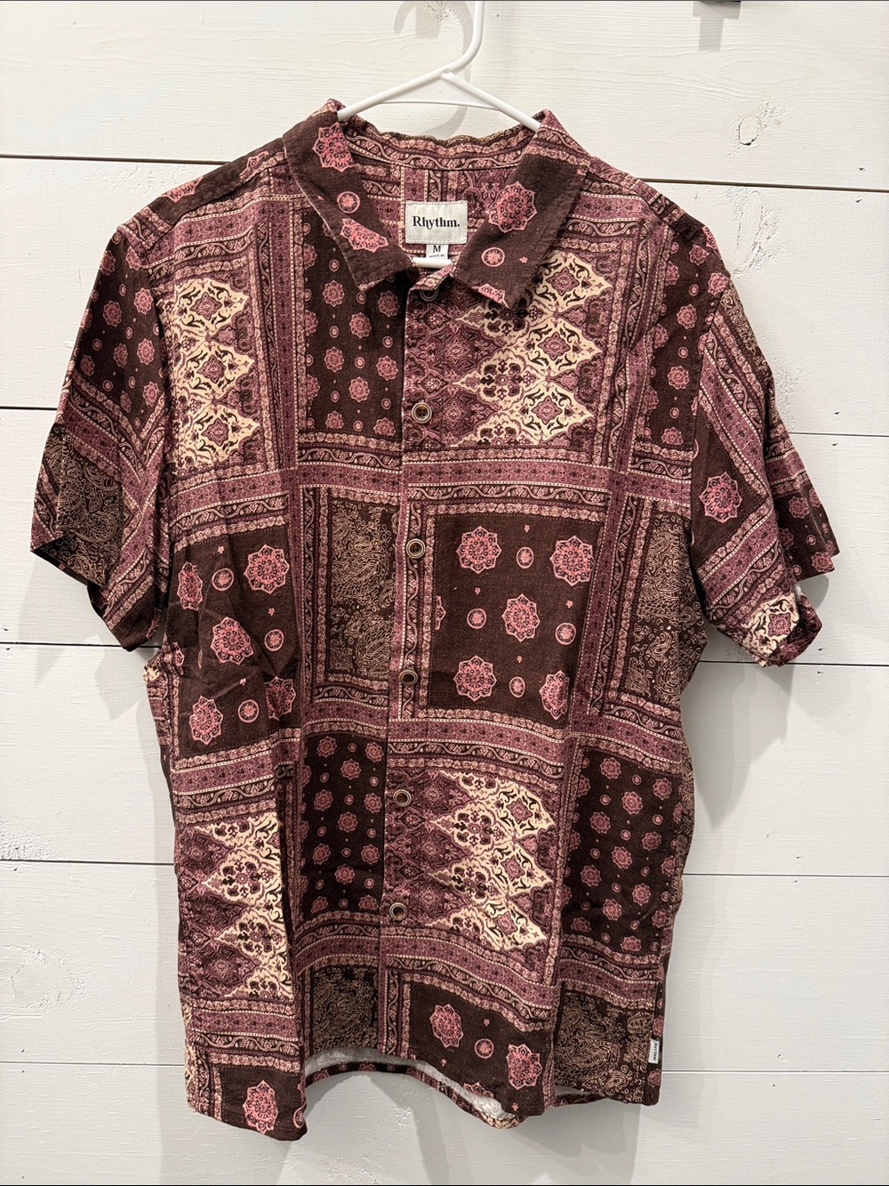 Rhythm Kappa Moe Shirt in Merlot - Men's Short Sleeve Button-Down Shirt